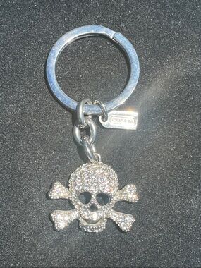 Coach Retired Pavé Skull & Crossbones Keychain Silver Tone Crystal